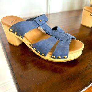 UGG blue block heel studded sandal slip on
